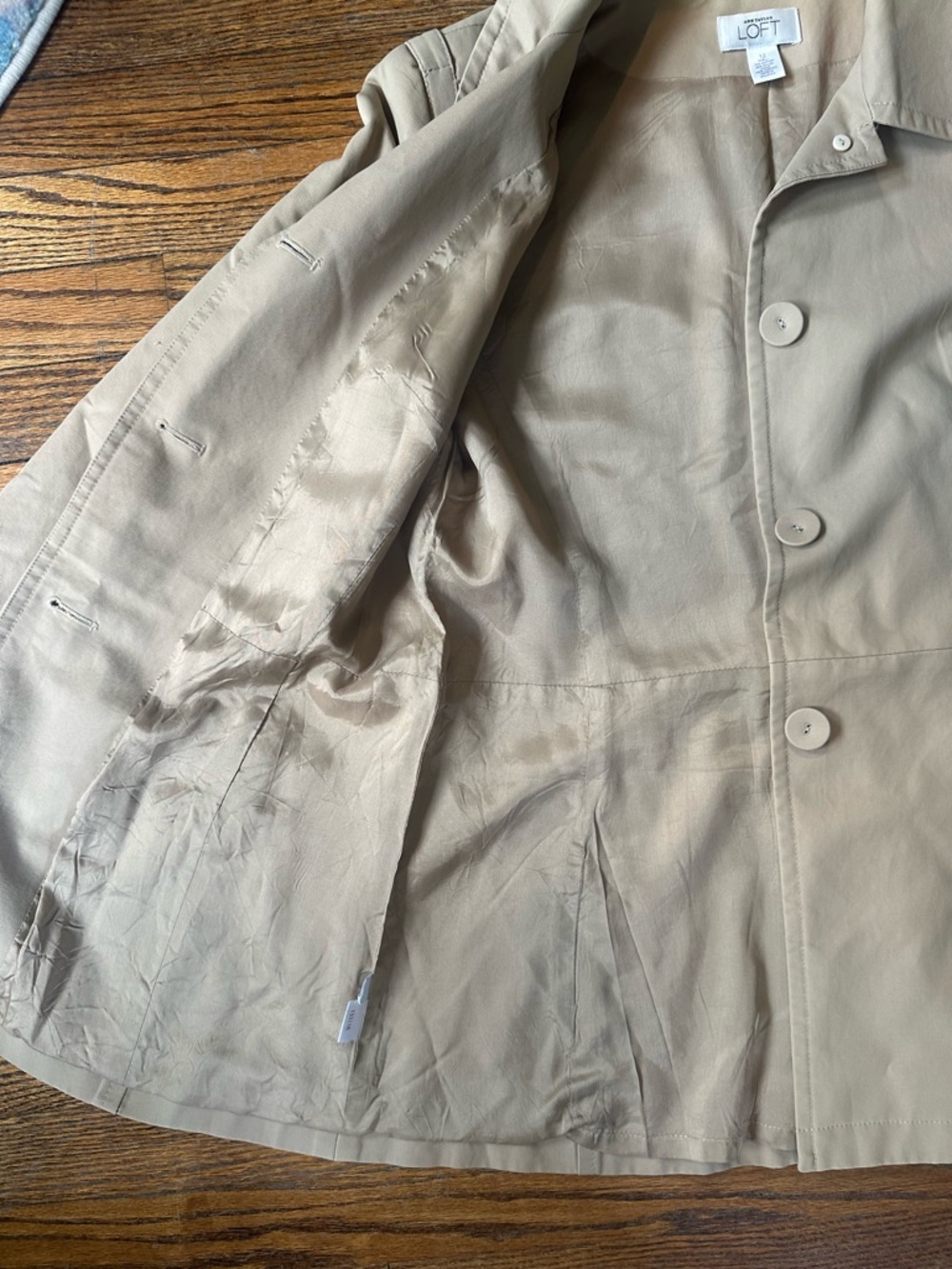 Ann Taylor LOFT Trench Coat Jacket Size 12 Tan Khaki Lightweight Classic - Picture 5 of 12